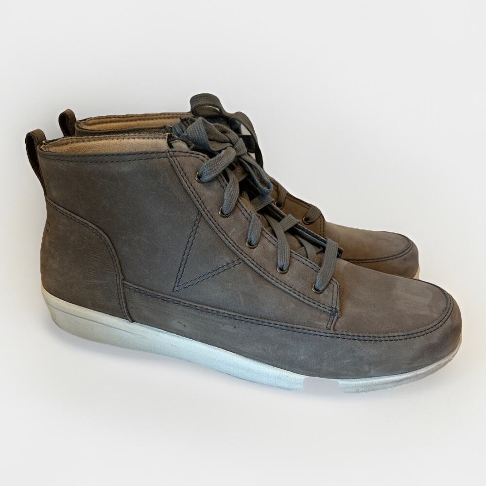 Vionic Shawna Water Resistant High Top Gray Nubuck Leather 11 M Side Zip Lace Up